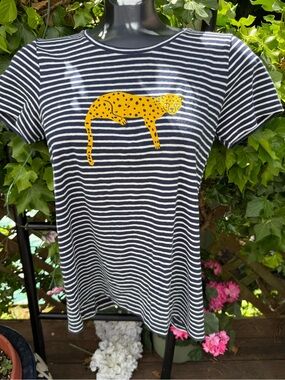 JCREW 🐱 CHEETAH 🐆 Navy Striped Tee animal print, cotton ⭐️ retro